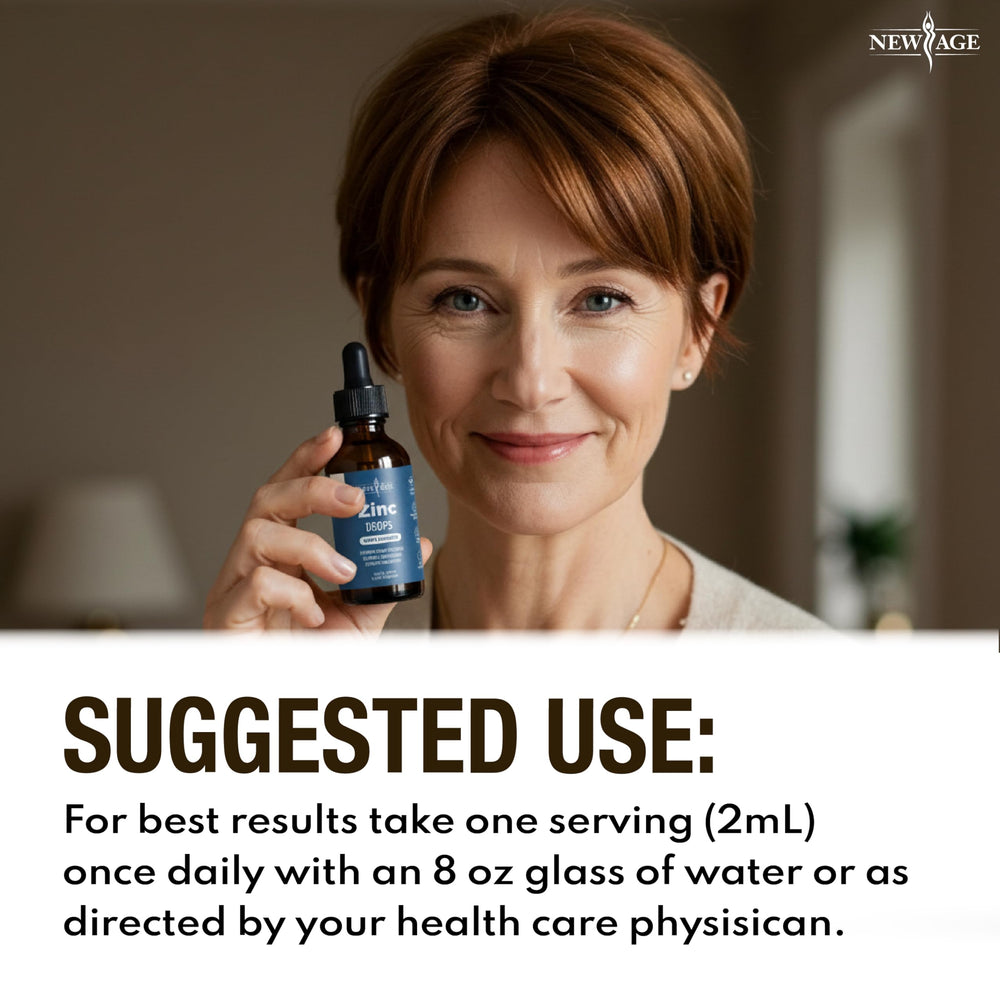 NEW AGE Liquid Zinc Drops gluten-free label supports dietary needs.
