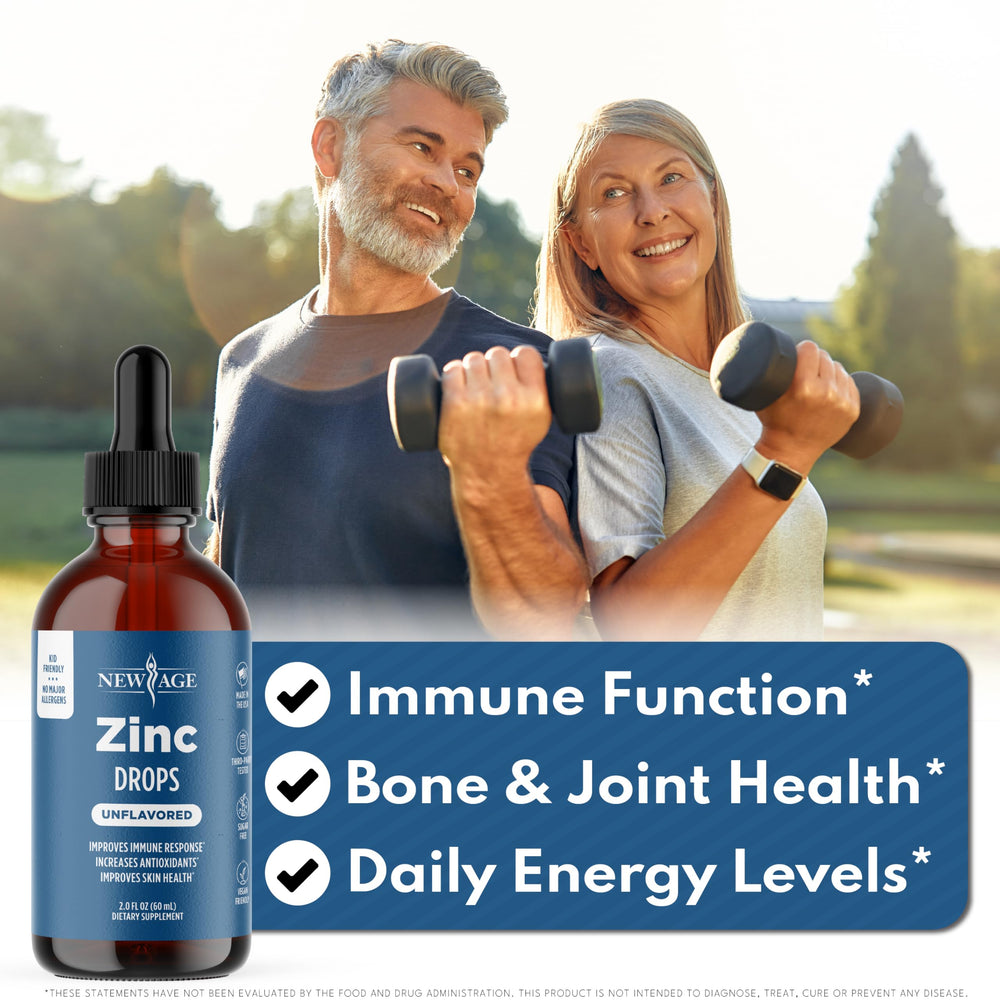 NEW AGE Liquid Zinc Drops two-pack setup for convenient at-home use.