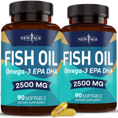 New Age Omega 3 bottle front showing 180 softgels for daily support