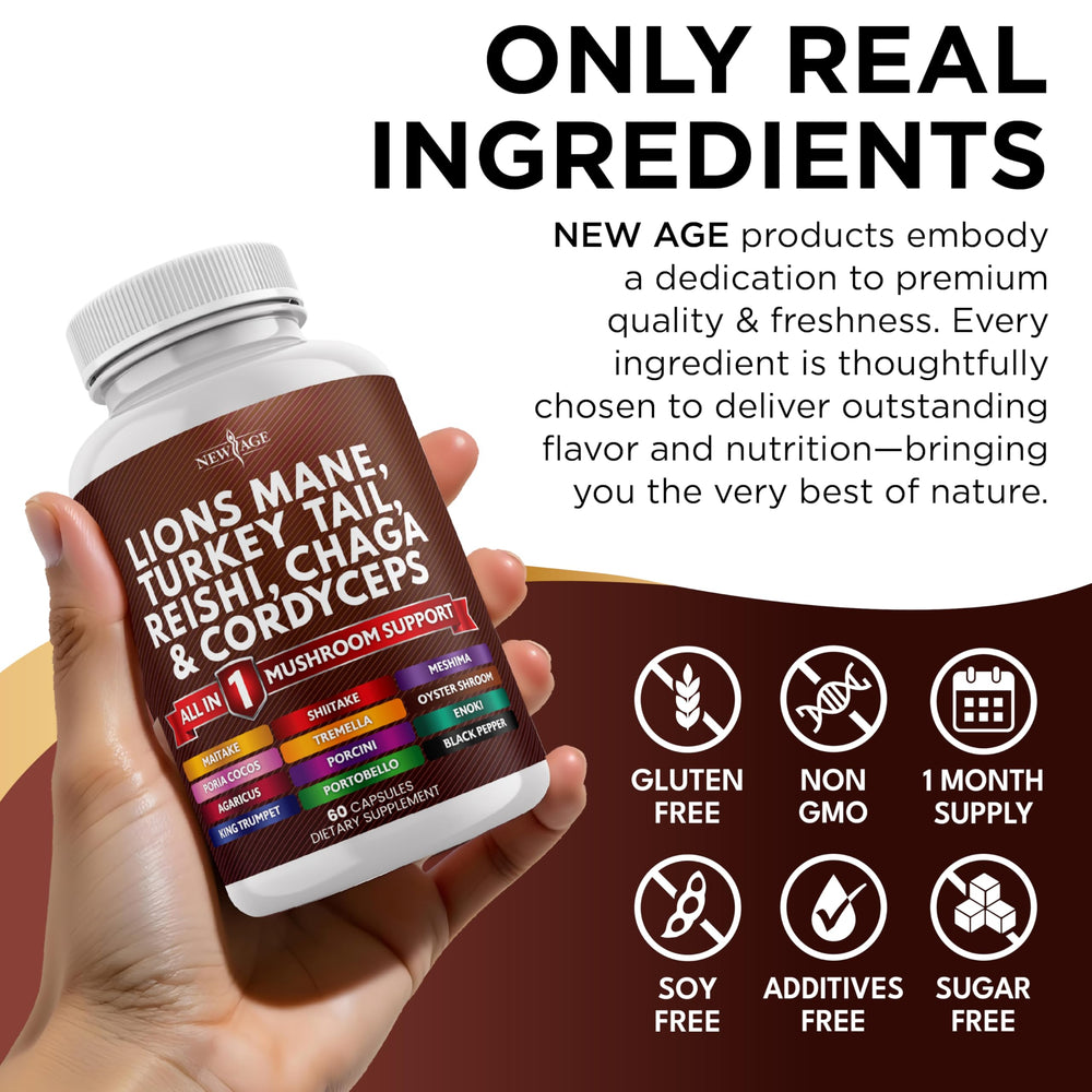 NEW AGE Packaging front view displaying branding and bottle count.