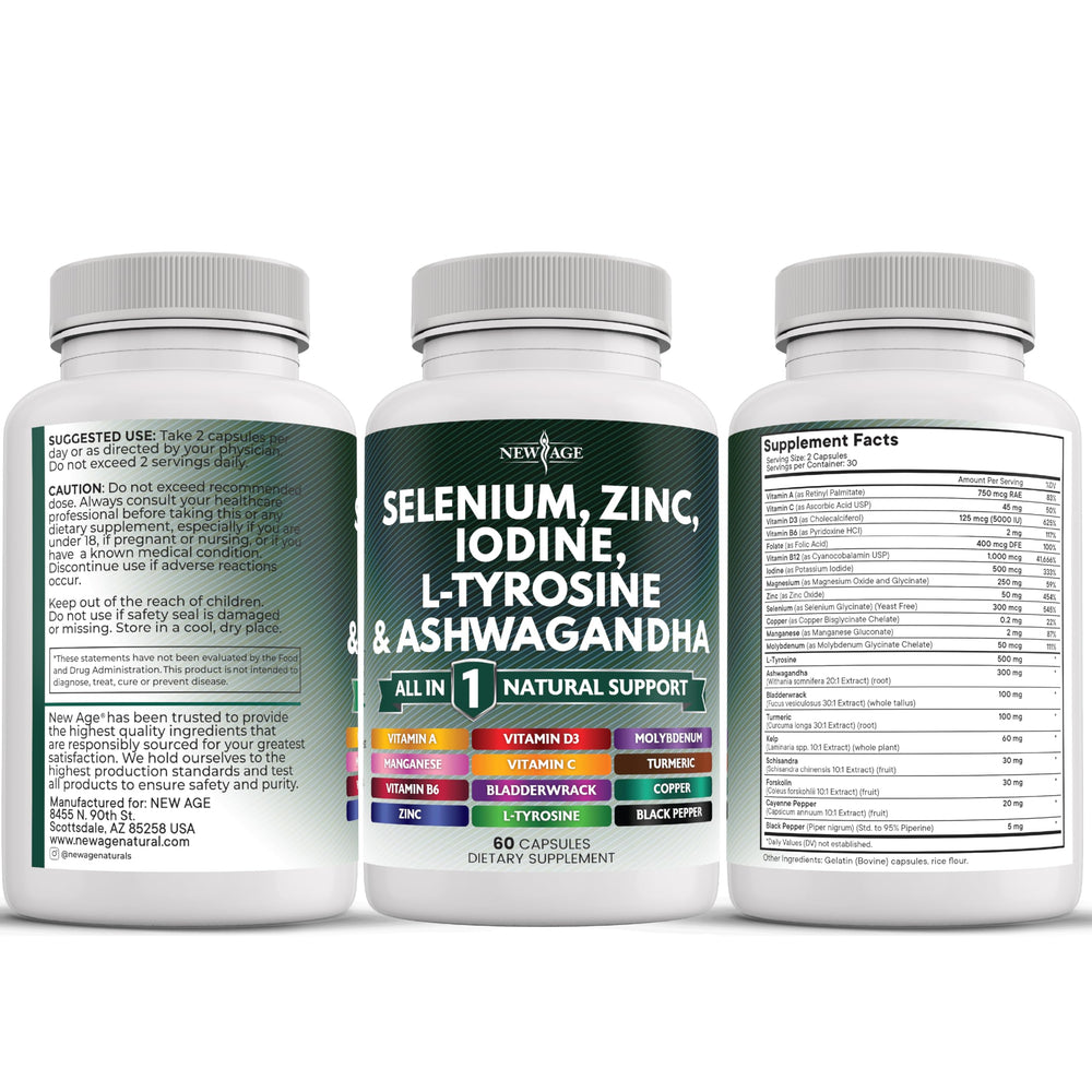 Ashwagandha capsule visual from NEW AGE Thyroid Support for stress balance.