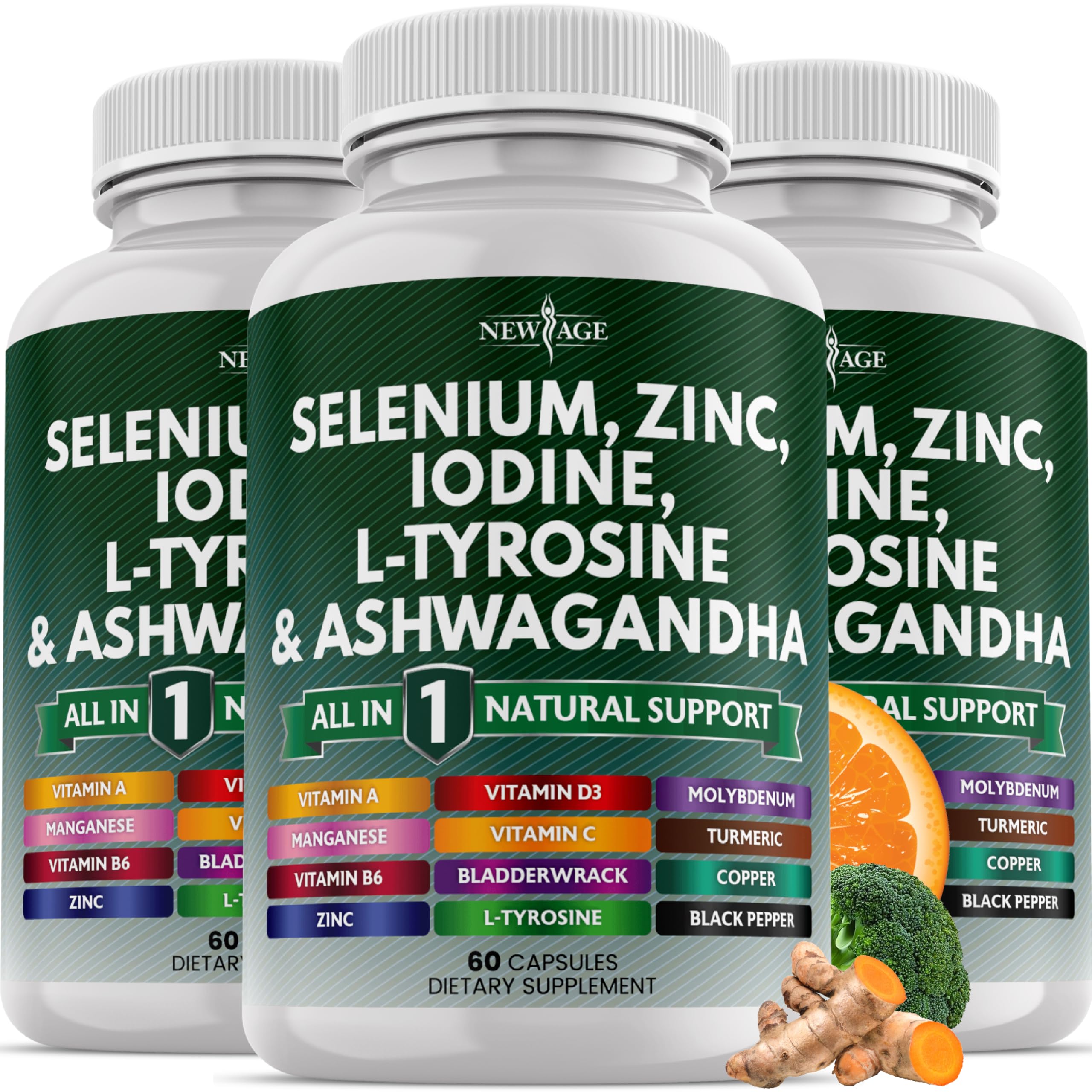 NEW AGE Thyroid Support bottle front showing label for daily wellness.