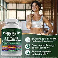 Pouring NEW AGE Thyroid Support capsules from the bottle for your morning routine.
