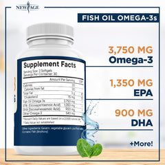 NEW AGE Omega-3 softgels highlight concentrated EPA and DHA for balanced intake.