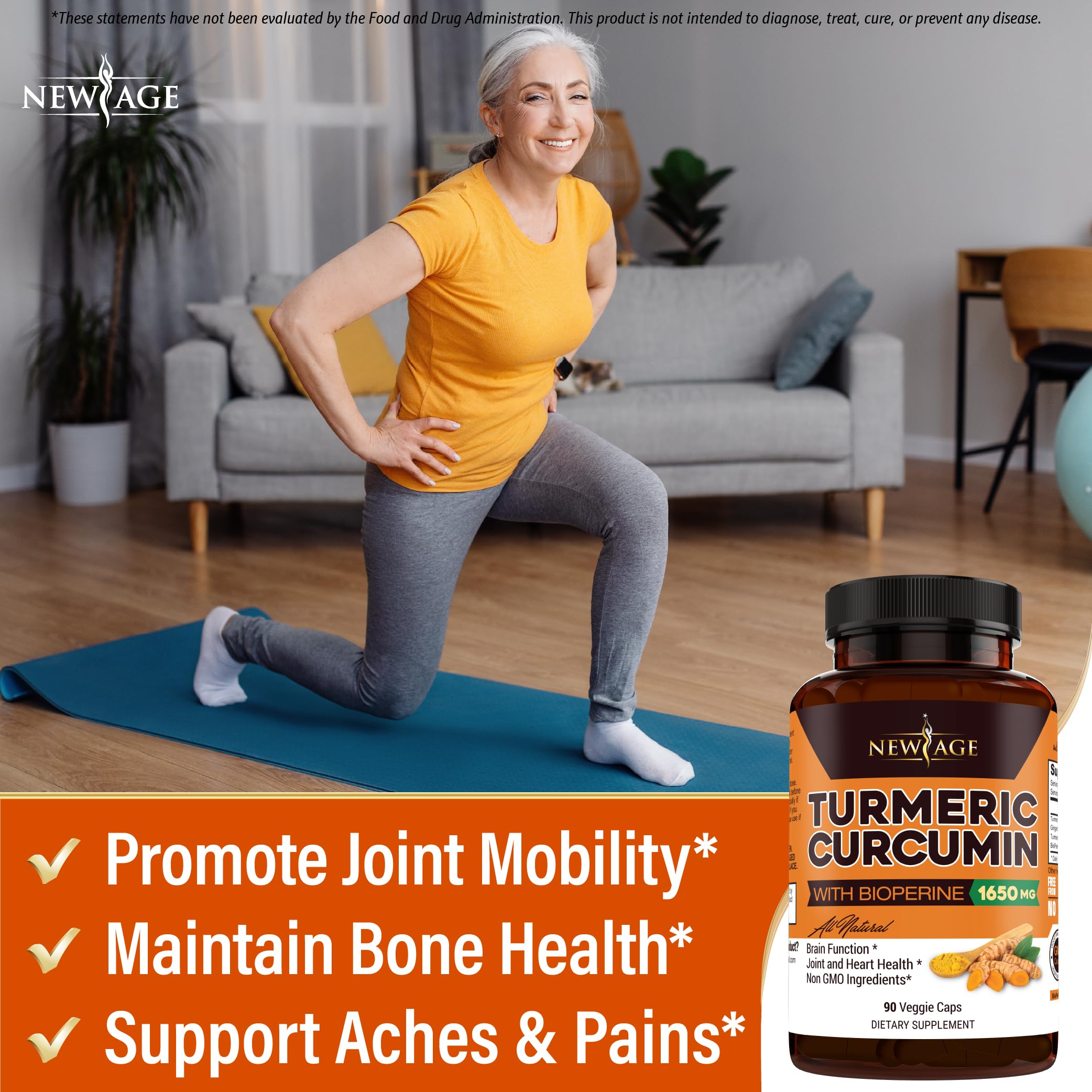 NEW AGE Turmeric Curcumin Capsules packaging shot showcases two 180-count bottles for value
