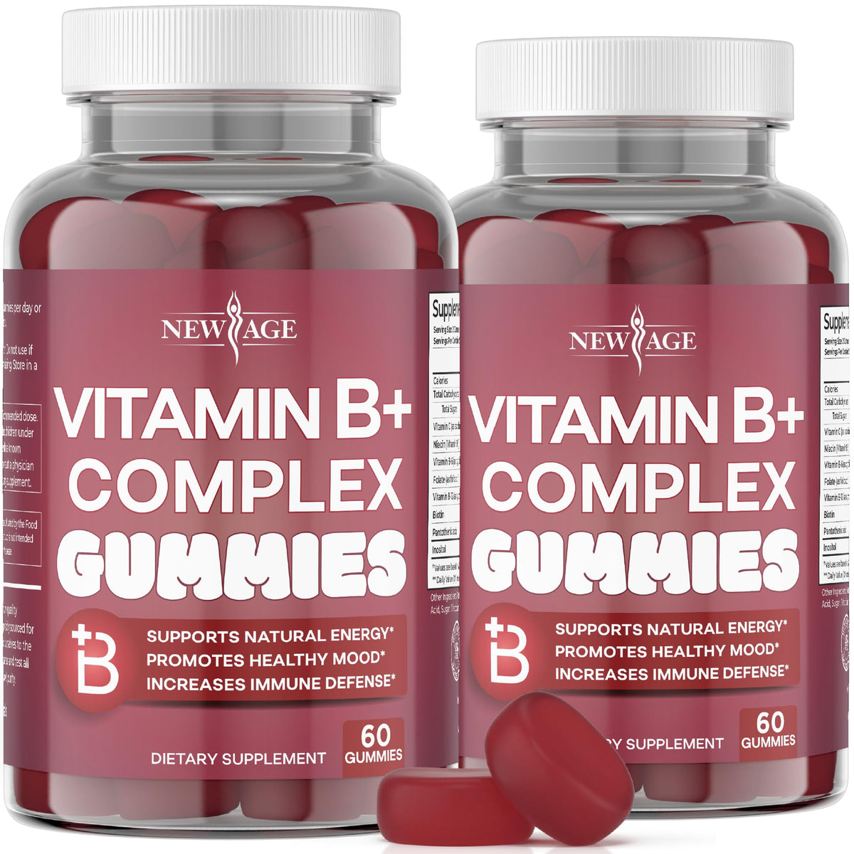 NEW AGE Vitamin B Complex Gummies bottle front highlights vegan, gluten-free daily support