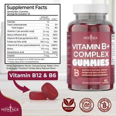 NEW AGE Vitamin B Complex Gummies close-up shows berry flavor and chewy texture