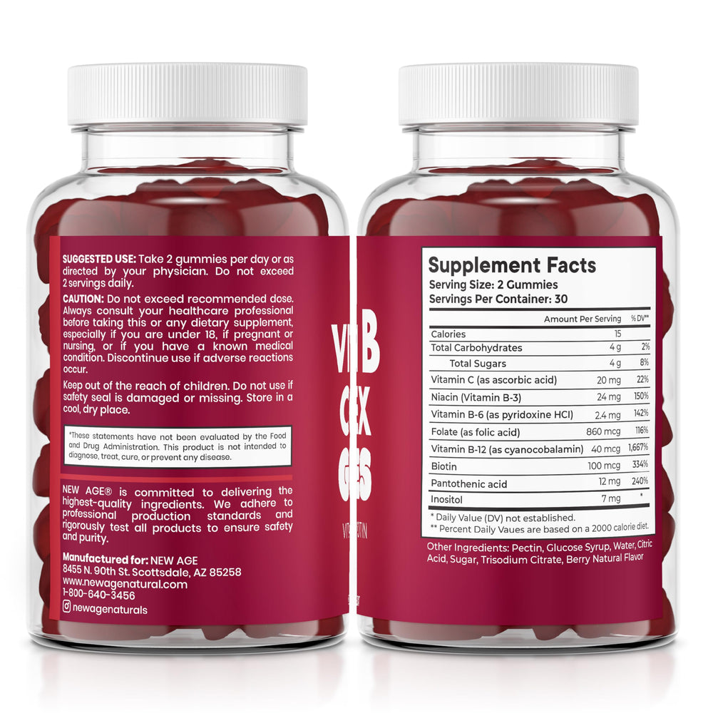 NEW AGE Vitamin B Complex Gummies made in USA stamp signifies domestic production