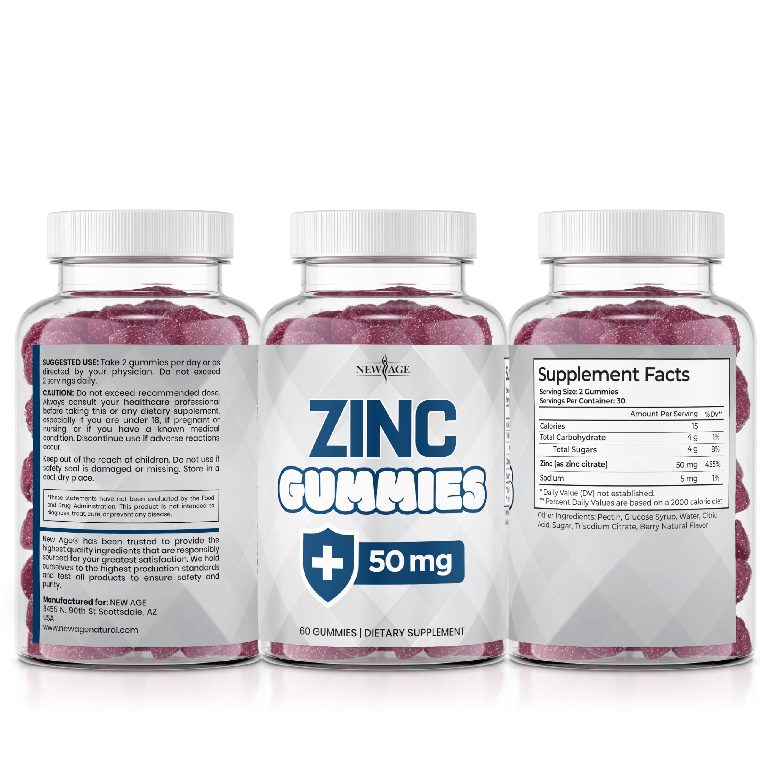 NEW AGE Zinc Gummies serving size, easy daily integration.