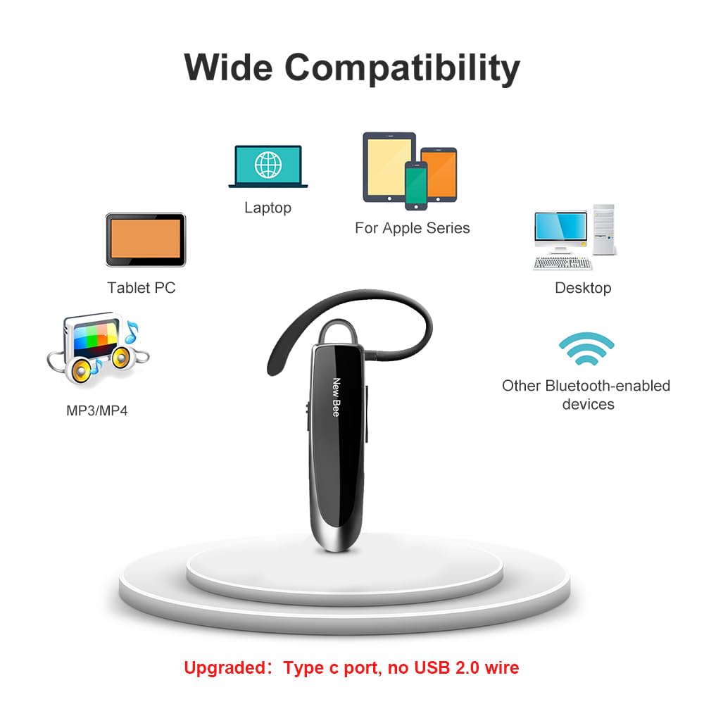New Bee dual-device connection up to 15m for hands-free calls.