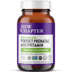 New Chapter Advanced Prenatal bottle close-up showing gentle all-in-one vitamins.