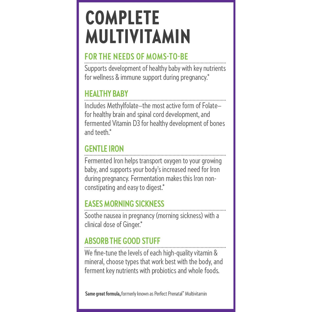 New Chapter Advanced Prenatal vitamins in hand illustrating ease of use.