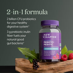 New Chapter All-Flora ingredient shot shows prebiotic fiber fueling gut bacteria.