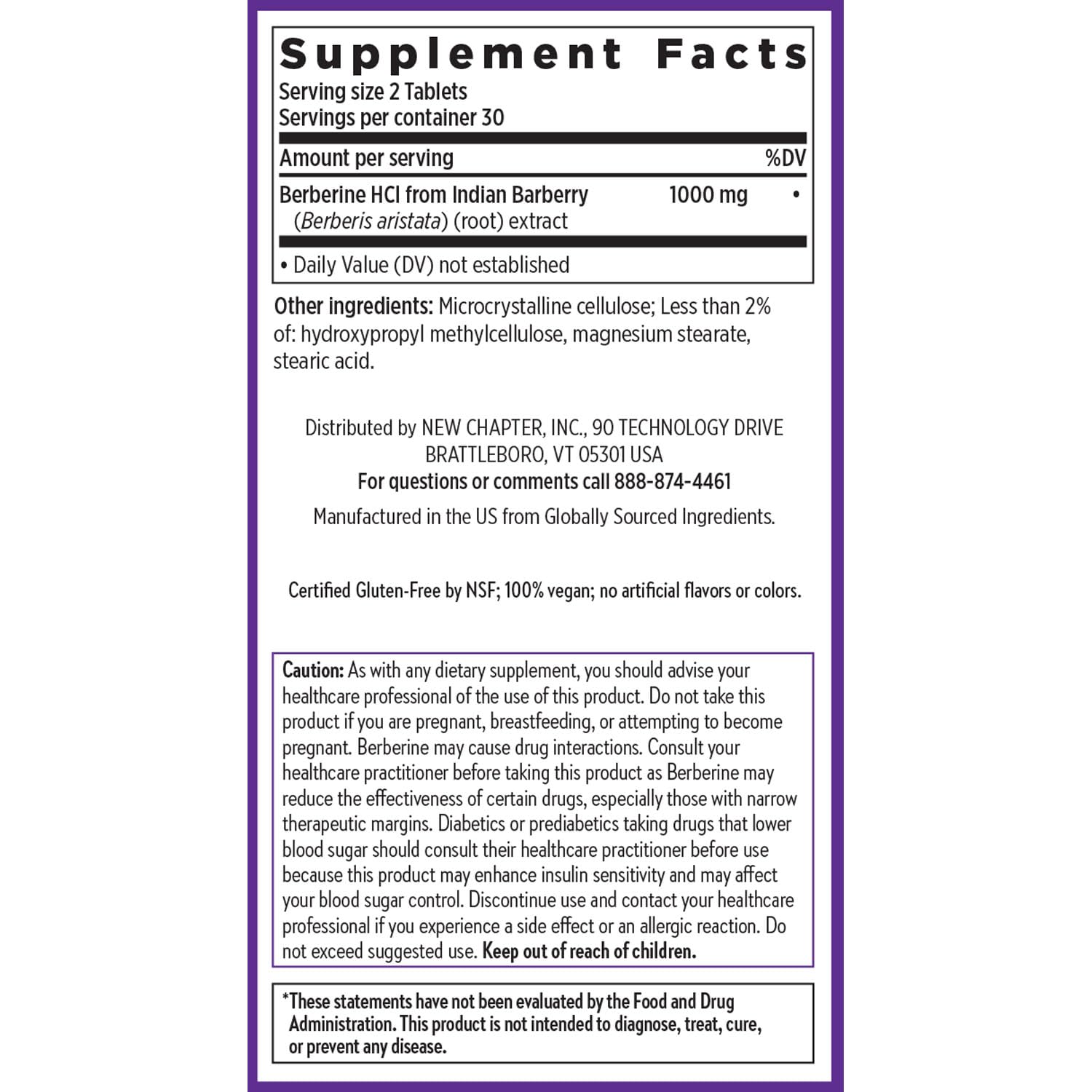 Packaging box of New Chapter Berberine signals clean, gluten-free vegan supplement.