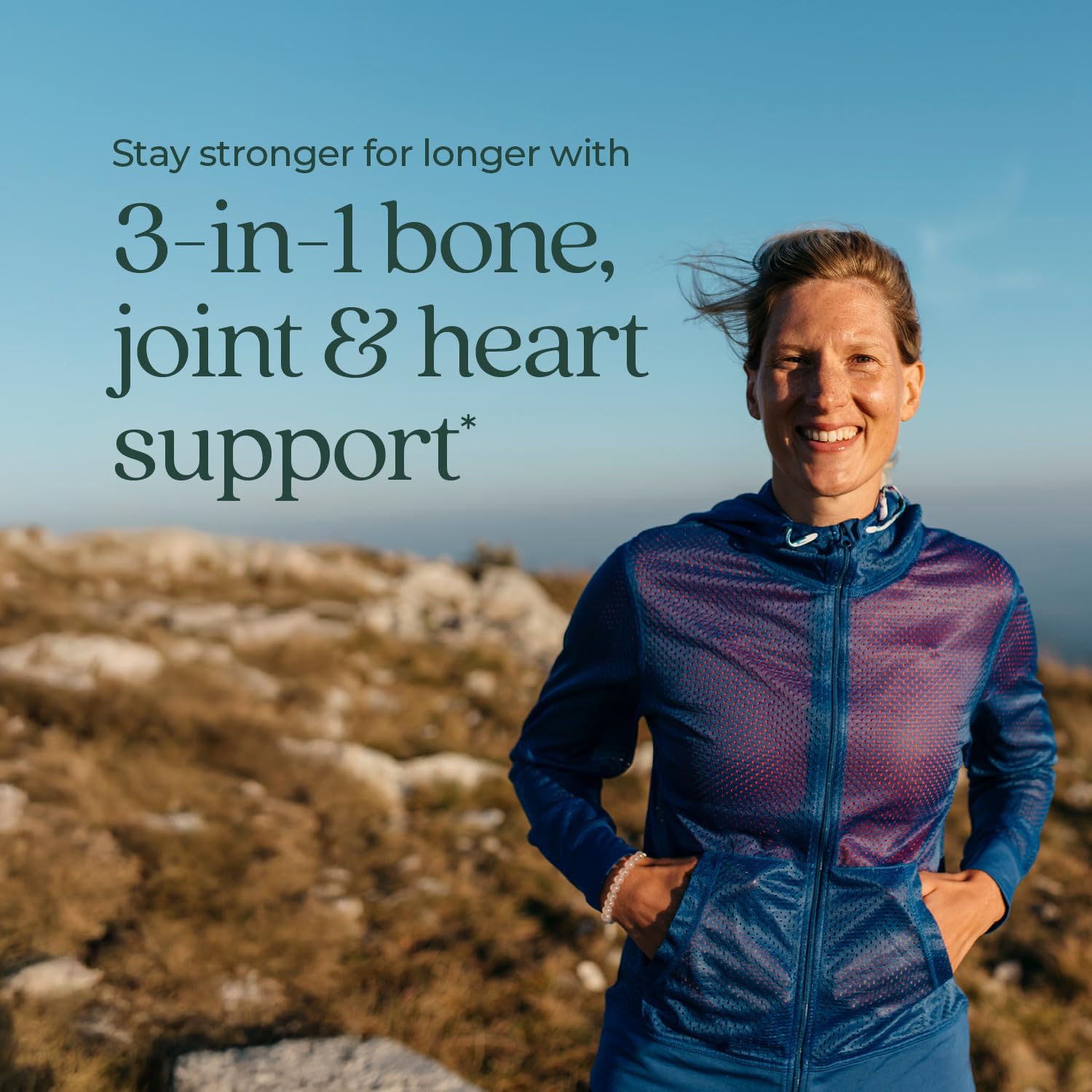 New Chapter calcium with D3 and K2 enhances absorption for bone support.