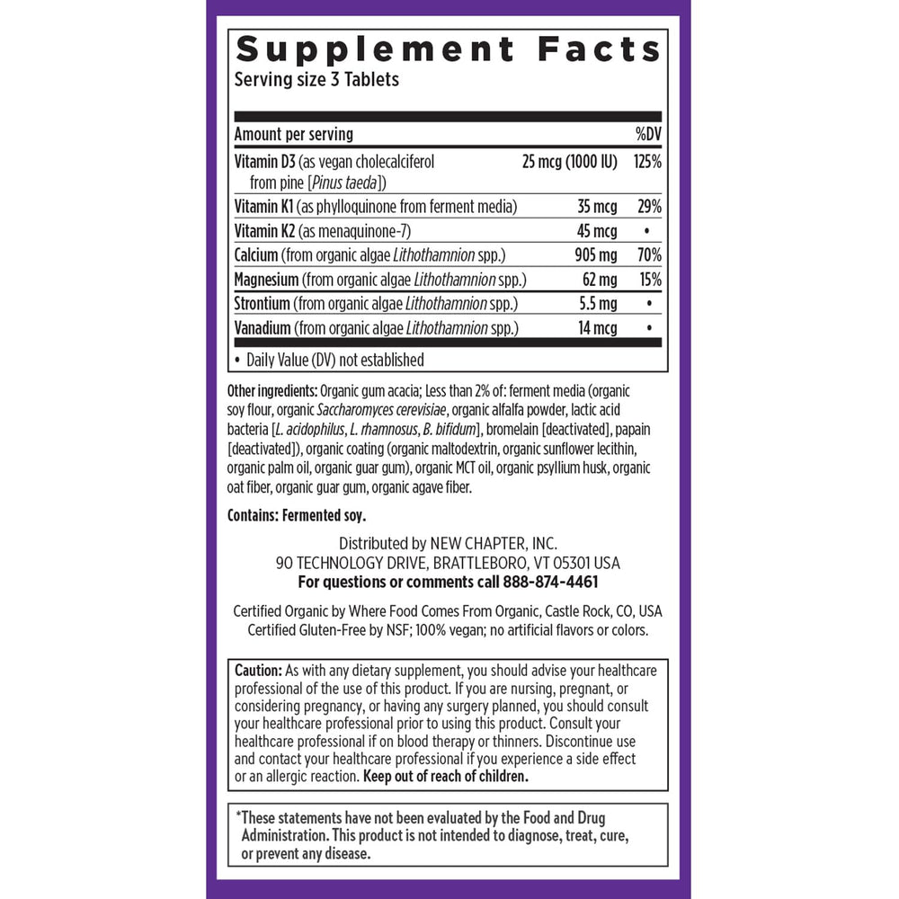 USDA Organic, Non-GMO Project Verified, vegan calcium.