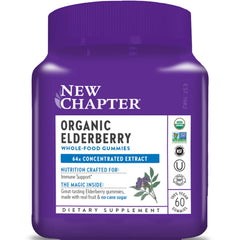 New Chapter Elderberry Gummies bottle highlighting 64x concentrated elderberries for immune support