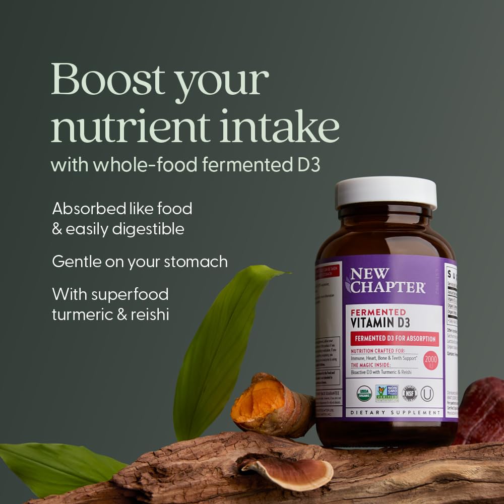 New Chapter turmeric and vitamin D3 blend highlighting organic superfoods