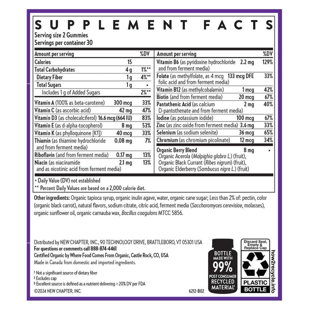 New Chapter Gummies Non-GMO and gluten-free badge shown for parent-friendly nutrition.