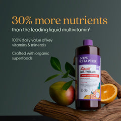 New Chapter bottle close-up showing 22 vitamins and minerals.