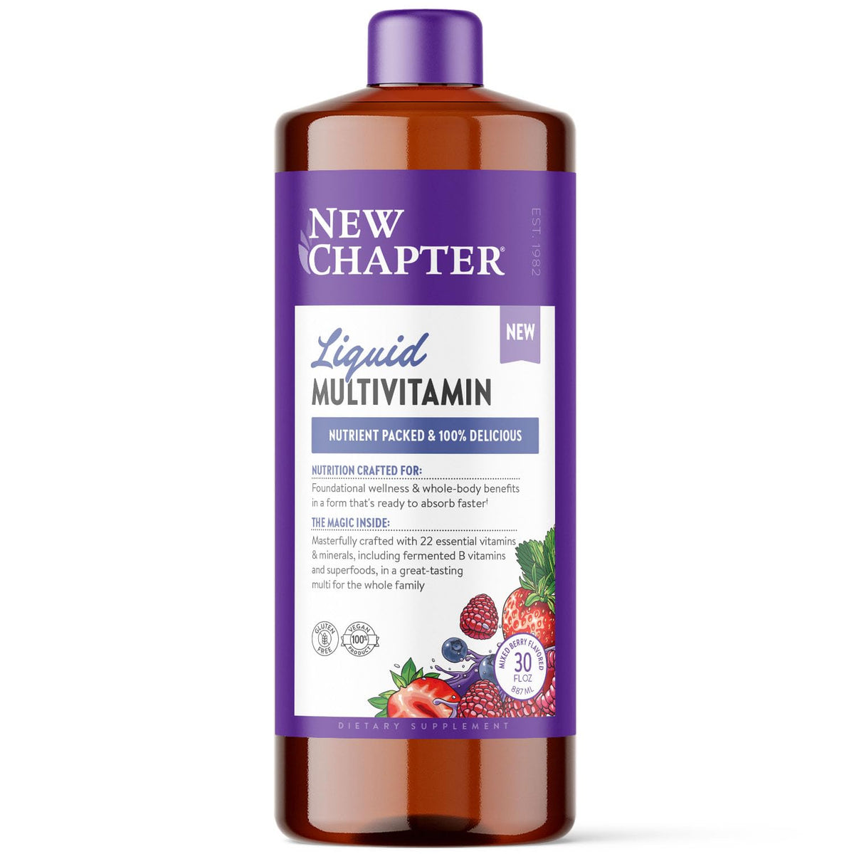 New Chapter Liquid Multivitamin bottle for easy daily nutrition and energy support.