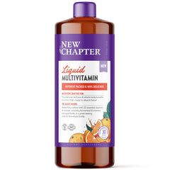 New Chapter orange mango liquid multivitamin bottle supports daily family wellness.