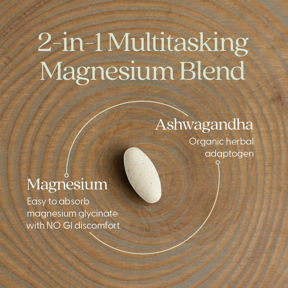 New Chapter magnesium-ashwagandha label detail emphasizing TRAACS validated mineral form