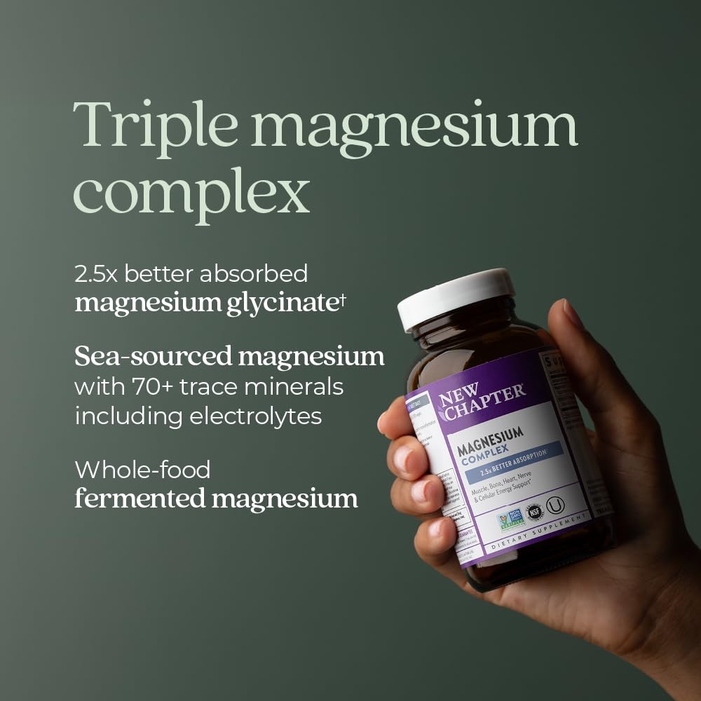 New Chapter Magnesium Complex bottle label highlighting vegan and gluten-free claims