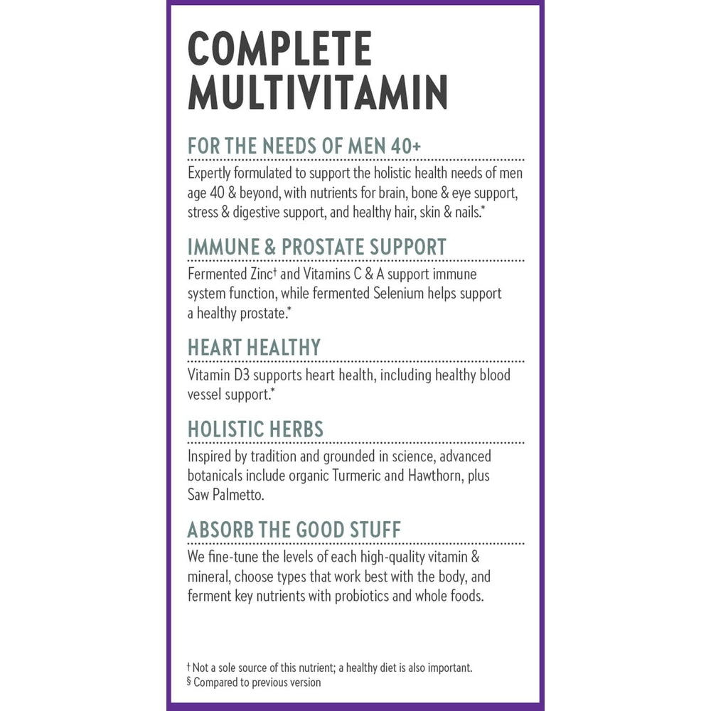 New Chapter Men’s Multivitamin 40+ label detail and organic herbs