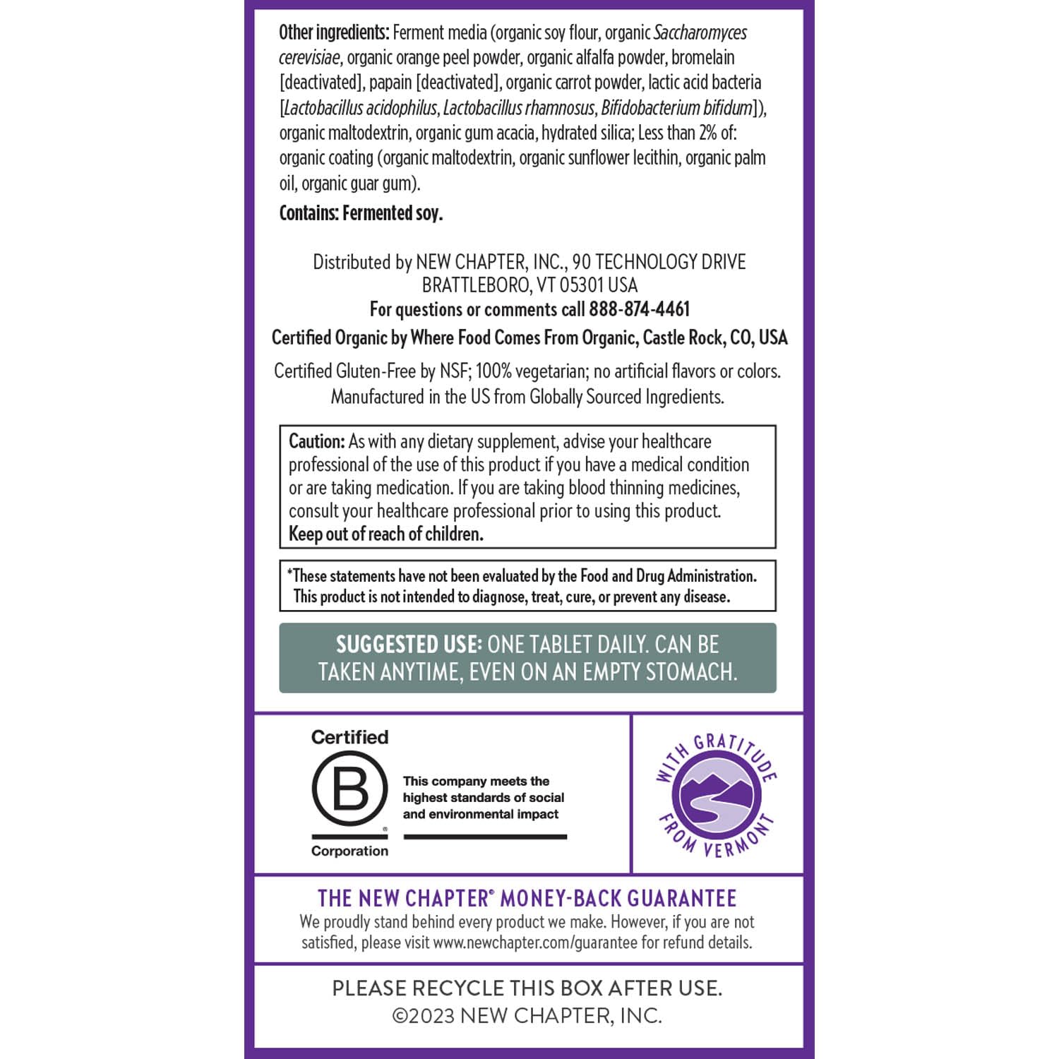 New Chapter Men’s Multivitamin 40+ organic vegetables and herbs certification