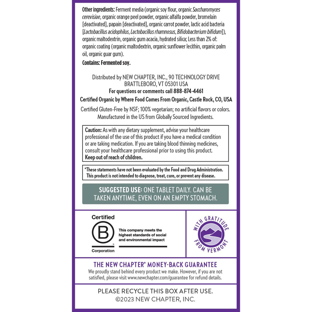 New Chapter Men’s Multivitamin 40+ organic vegetables and herbs certification