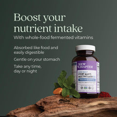 New Chapter Men’s Multivitamin 55+ ingredients closeup featuring astaxanthin and zinc.