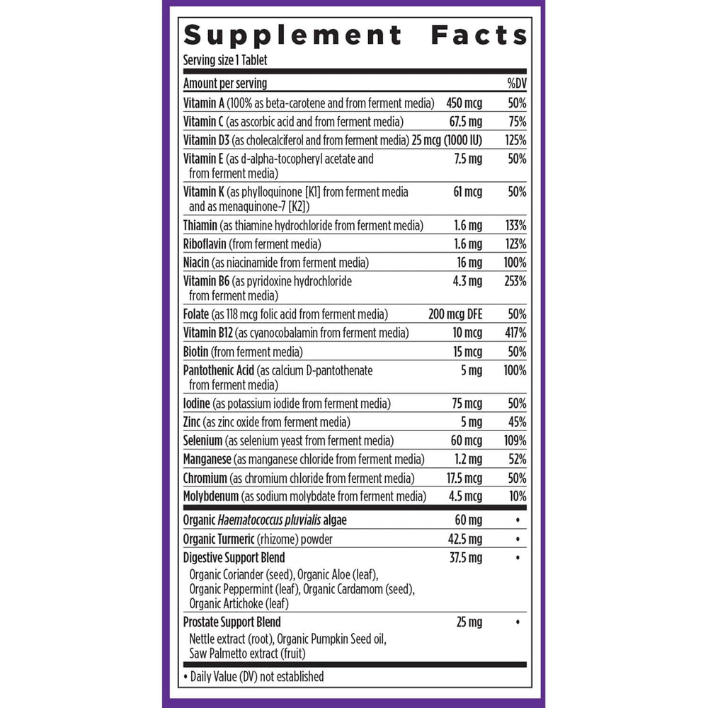 New Chapter Men’s Multivitamin 55+ packaging on shelf emphasizing sustainability and Non-GMO.
