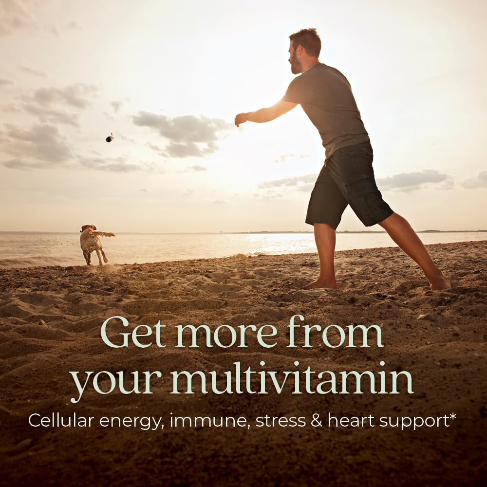 New Chapter Men’s Multivitamin tablet close-up emphasizing energy support.