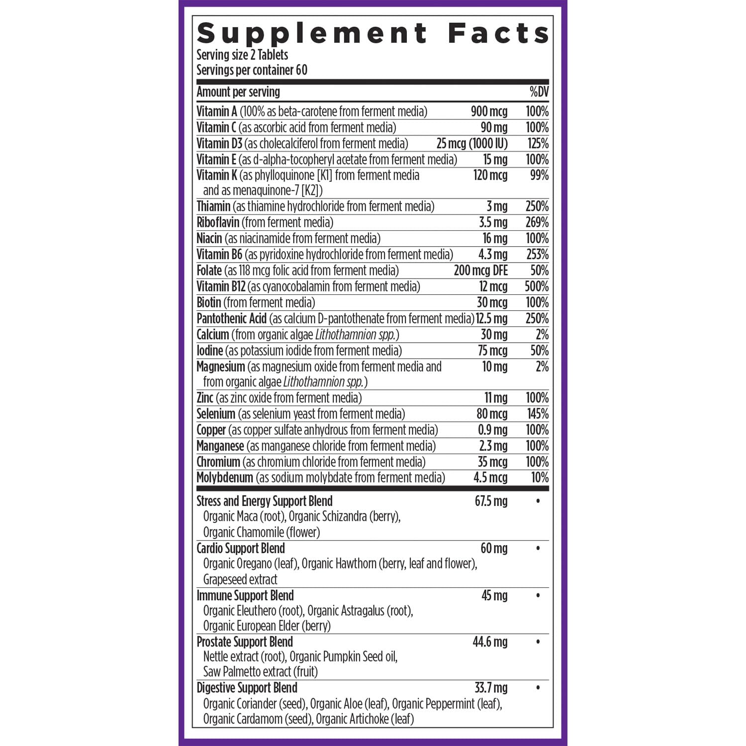 New Chapter Men's Multivitamin organic vegetables and herbs visible on label