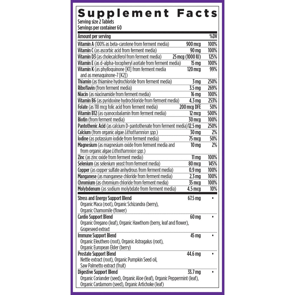 New Chapter Men's Multivitamin organic vegetables and herbs visible on label