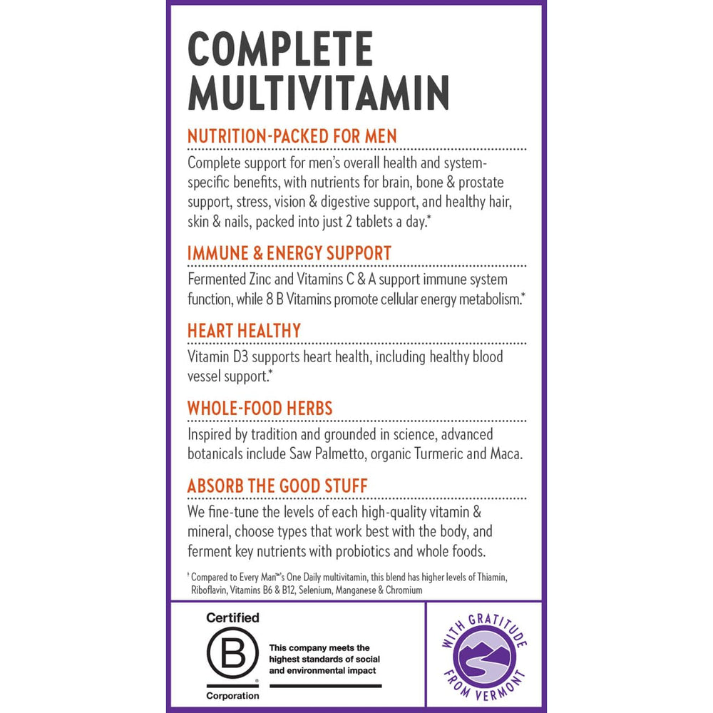 New Chapter Men's Multivitamin vegetarian kosher gluten-free seals on box