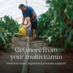 New Chapter Men's One Daily 55+ tablets close-up shows digestible nutrients.