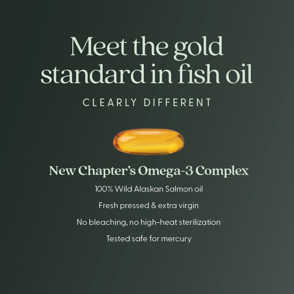New Chapter Omega-3 Complex NSF purity badge indicates tested quality.
