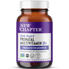 New Chapter Prenatal 35+ bottle front shows convenient one-daily design for moms 35+
