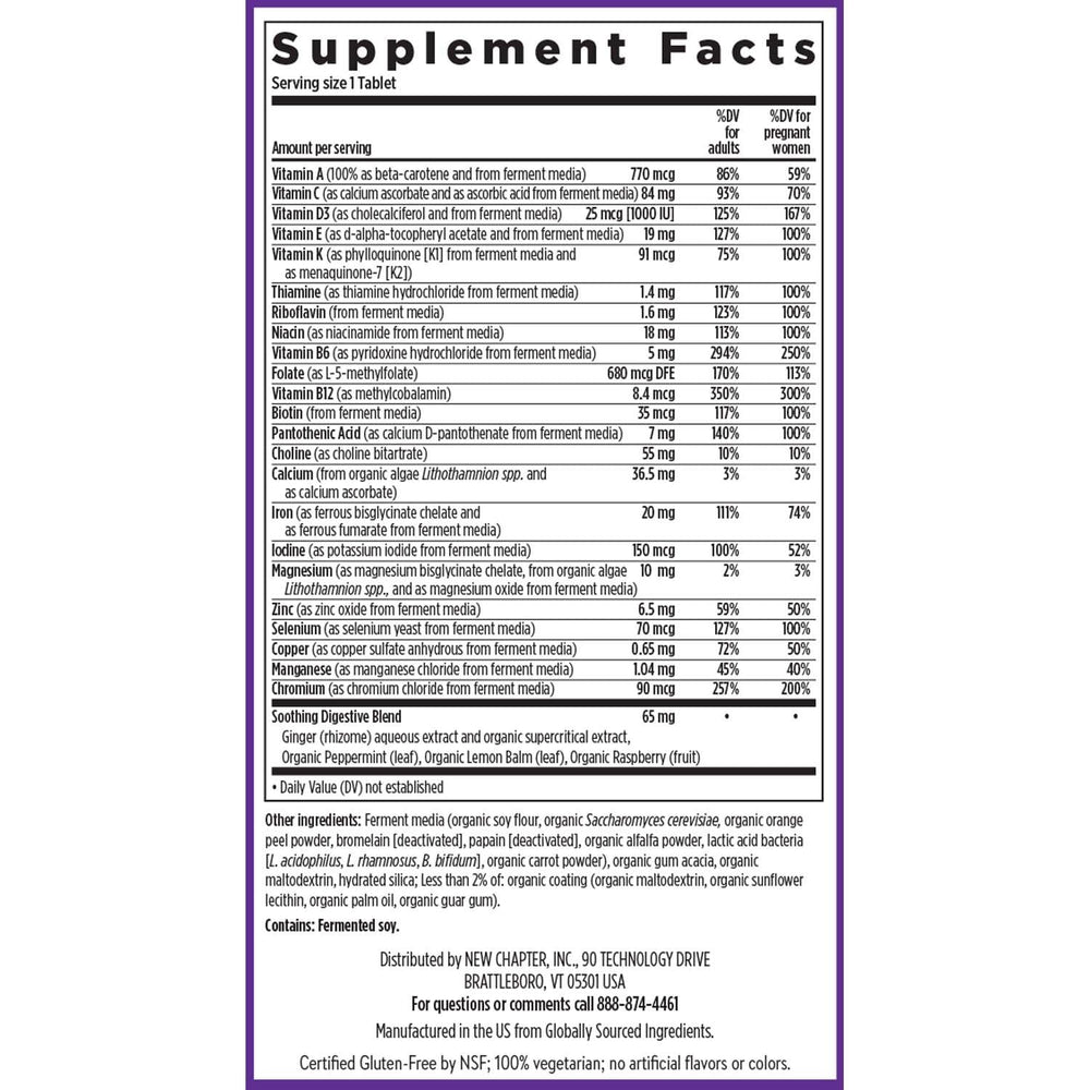 Non-GMO seal on New Chapter Prenatal 35+ package confirms quality assurance