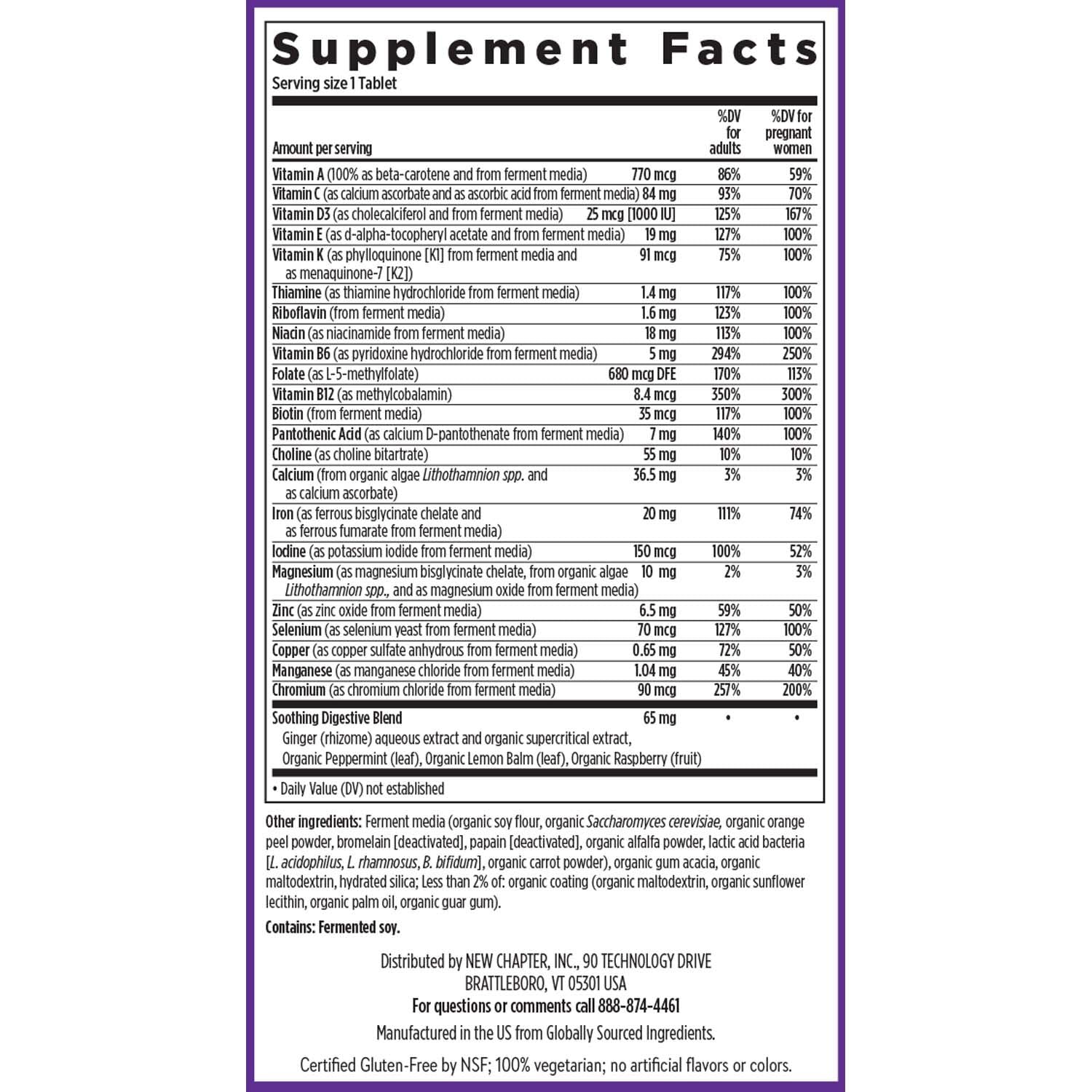 New Chapter Prenatal non-GMO verification seal affirms clean ingredient sourcing.