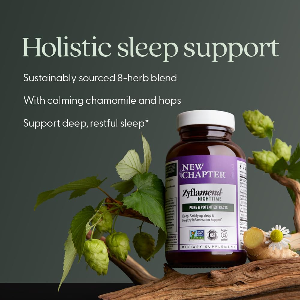 New Chapter Zyflamend Nighttime ingredients panel shows turmeric and valerian