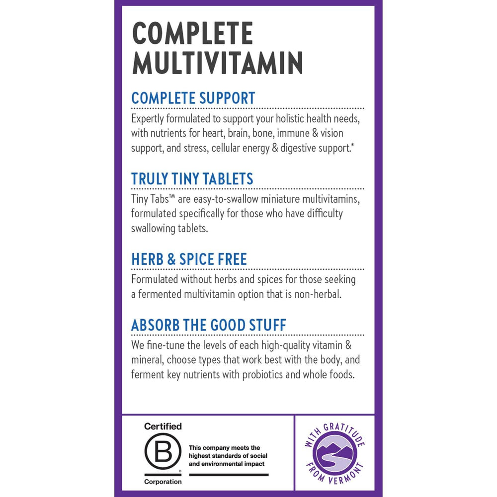 New Chapter Tiny Tabs non-herbal formula emphasis for sensitive stomach users