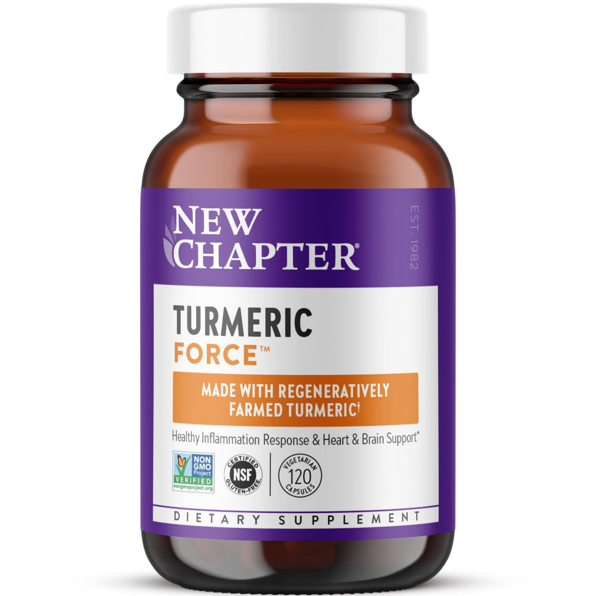 New Chapter Turmeric Force bottle with capsules, convenient daily support.