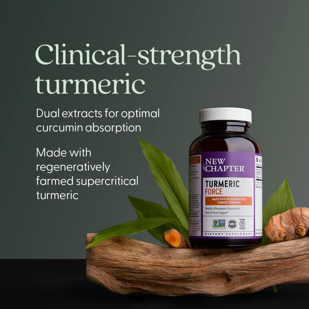 New Chapter Turmeric Force organic extract visual communicates potency of turmeric rhizome.