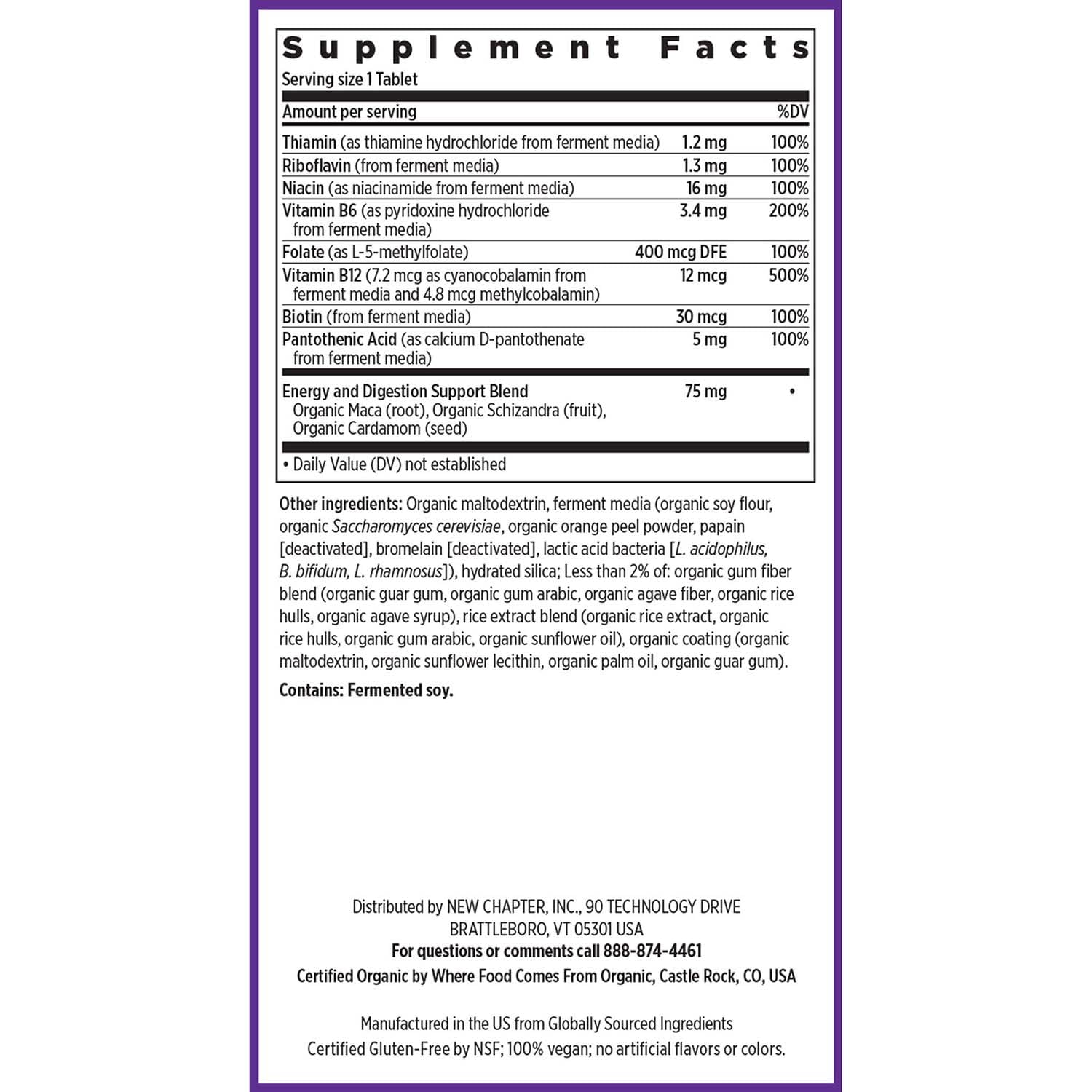 New Chapter Vitamin B Complex maca energy blend visible on label