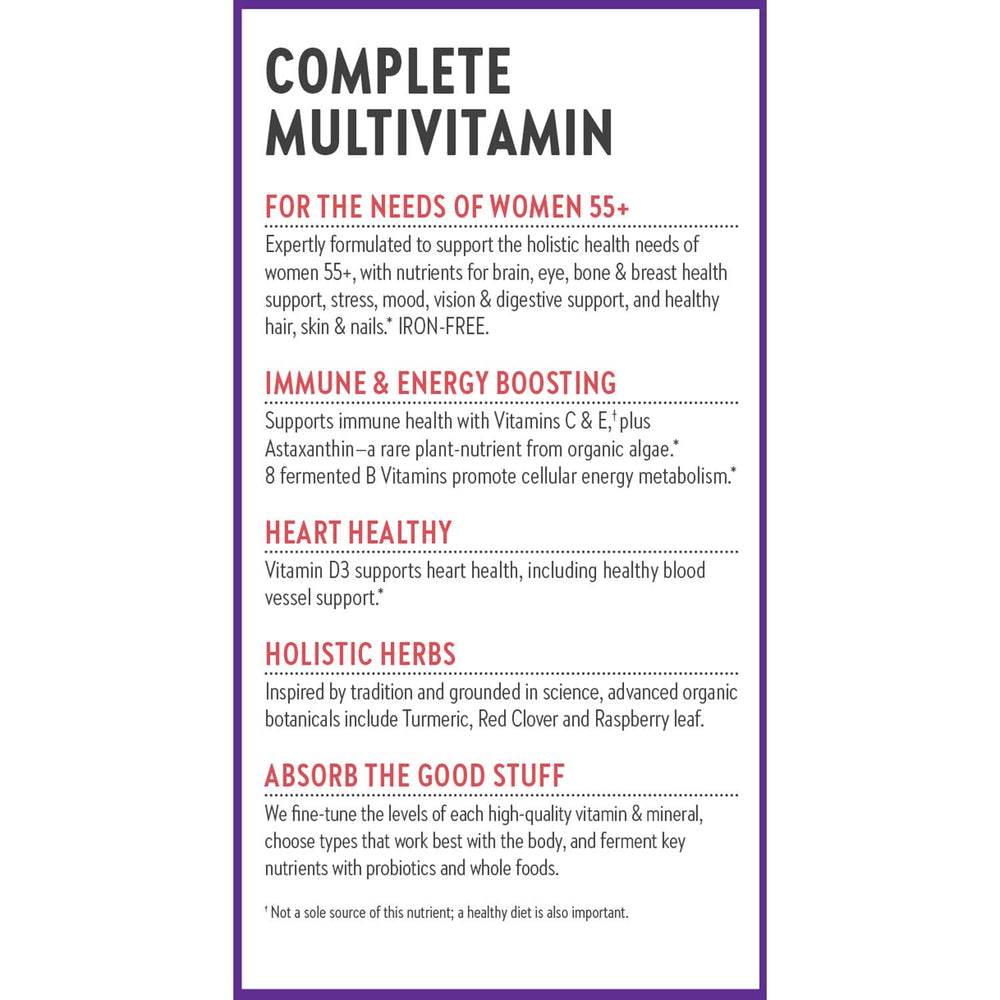 New Chapter Women’s 55+ nutrient blend icons highlight essential support