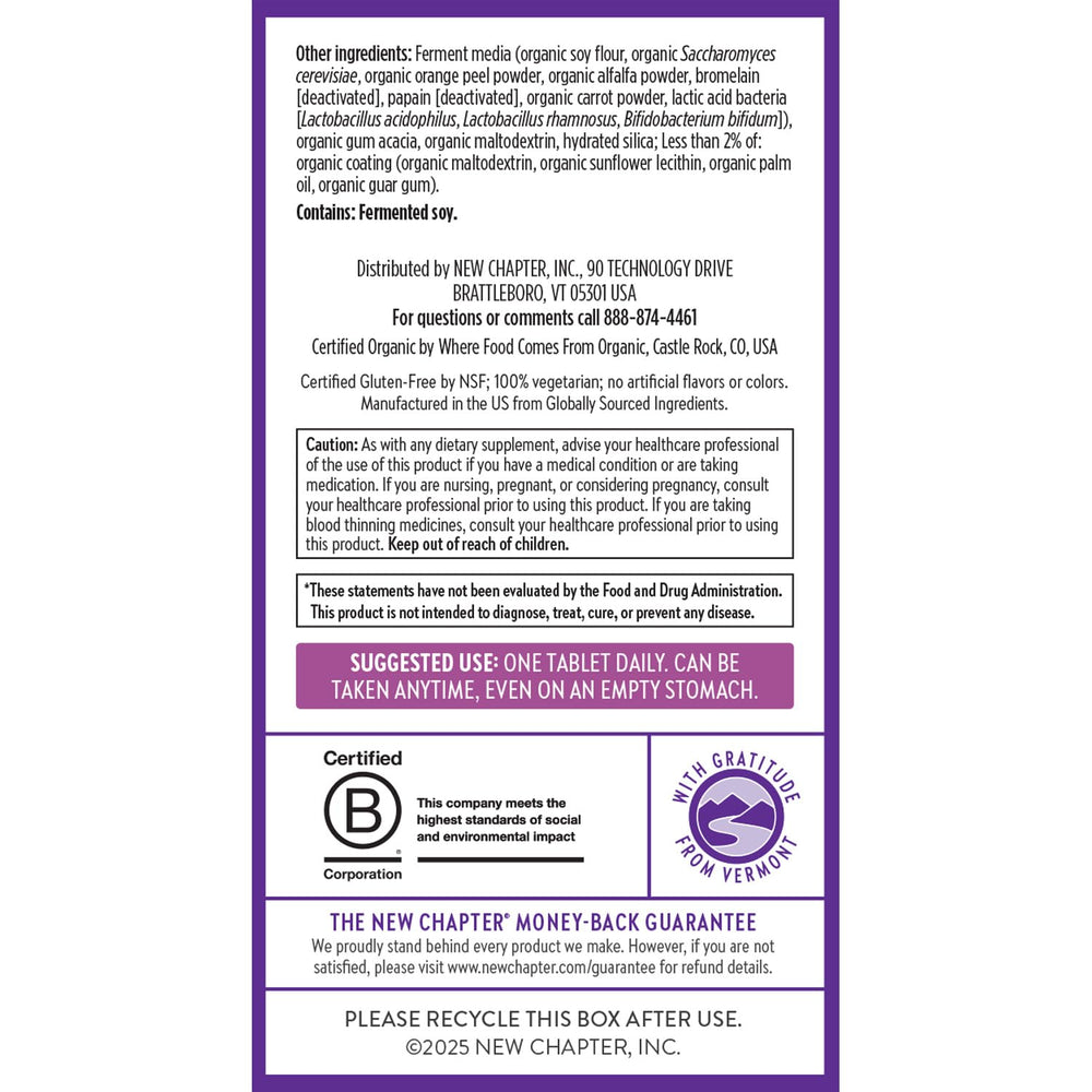 New Chapter Women's Multivitamin 40+ gentle on an empty stomach with fermentation.