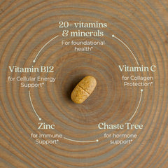 New Chapter Women's Multivitamin 40+ fermented nutrients illustration demonstrates gentle absorption.